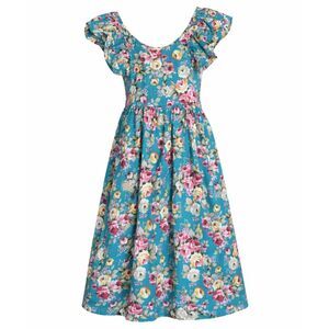CHICABOO BOUTIQUE FLORAL PRINT ADJUSTABLE FIT & FLARE COTTON RUFFLE DRESS SIZE 6